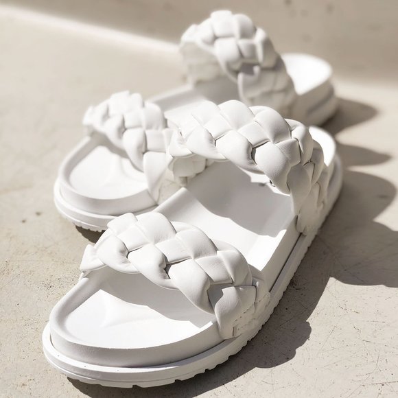 NEW White Braided Double Straps Slip On Platform Slides Slipper Sandals Shoes - Picture 7 of 13